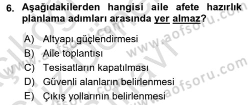Afet Yönetimi 1 Dersi 2023 - 2024 Yılı (Final) Dönem Sonu Sınav Soruları 6. Soru