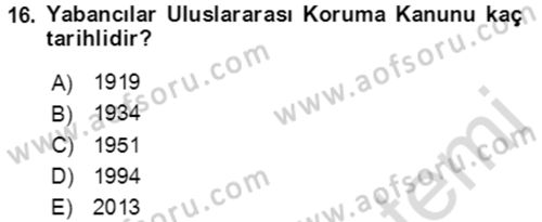 Göç Ve Göçmen Sorunları Dersi 2021 - 2022 Yılı (Final) Dönem Sonu Sınav Soruları 16. Soru
