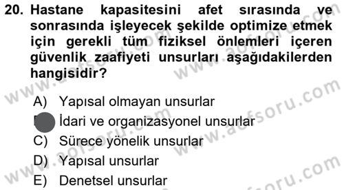 Afet Yönetiminde Sağlık Hizmetleri Dersi 2023 - 2024 Yılı (Vize) Ara Sınav Soruları 20. Soru