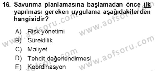 Kbrn Savunma Ve Güvenlik Dersi 2019 - 2020 Yılı (Final) Dönem Sonu Sınav Soruları 16. Soru
