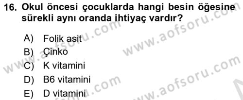 Beslenmenin Temel İlkeleri Dersi 2023 - 2024 Yılı (Final) Dönem Sonu Sınav Soruları 16. Soru