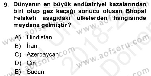 Afet Yönetimi 2 Dersi 2018 - 2019 Yılı (Final) Dönem Sonu Sınav Soruları 9. Soru