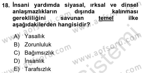 Arama Kurtarma Bilgisi ve Etik Değerler Dersi 2018 - 2019 Yılı 3 Ders Sınav Soruları 18. Soru