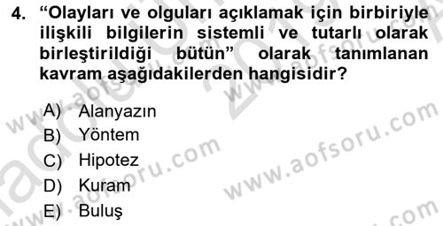 Sosyal Bilimlerde Araştırma Yöntemleri Dersi 2019 - 2020 Yılı (Vize) Ara Sınav Soruları 4. Soru