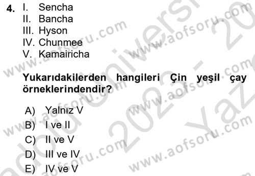 İçecek Bilgisi Dersi 2023 - 2024 Yılı Yaz Okulu Sınav Soruları 4. Soru