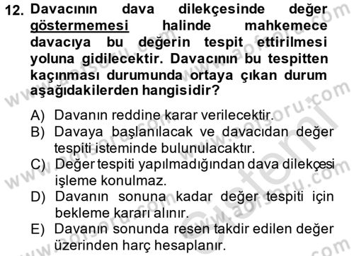 Damga Vergisi Ve Harçlar Bilgisi Dersi 2014 - 2015 Yılı Tek Ders Sınav Soruları 12. Soru