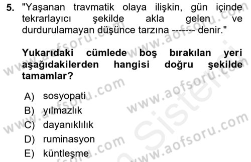 Afet Psikolojisi ve Sosyolojisi Dersi 2018 - 2019 Yılı (Vize) Ara Sınav Soruları 5. Soru
