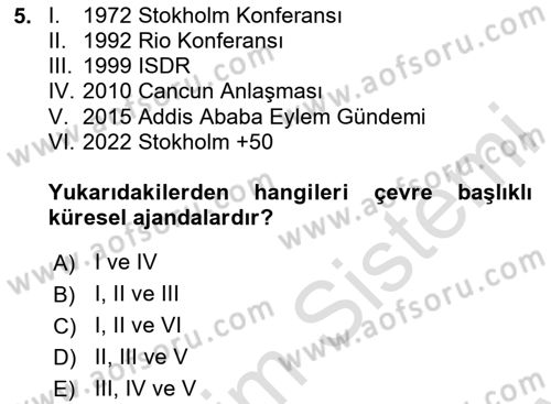 Sürdürülebilir Kentsel Dayanıklılık Dersi 2023 - 2024 Yılı (Final) Dönem Sonu Sınav Soruları 5. Soru