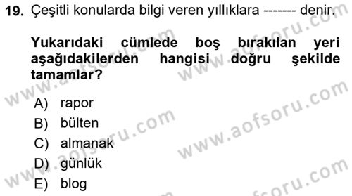 Gastronomi Ve Medya Dersi 2019 - 2020 Yılı (Vize) Ara Sınav Soruları 19. Soru