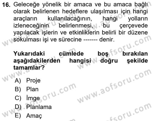 Kent, Planlama ve Afet Risk Yönetimi Dersi 2024 - 2025 Yılı (Final) Dönem Sonu Sınav Soruları 16. Soru