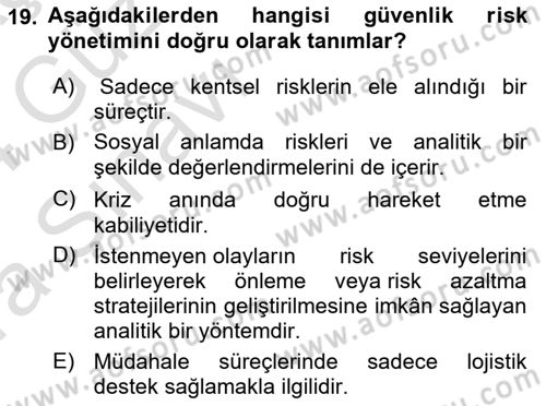 Afet Risk Azaltma Politikaları Dersi 2023 - 2024 Yılı (Vize) Ara Sınav Soruları 19. Soru