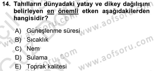 Gıda Coğrafyası Dersi 2016 - 2017 Yılı (Vize) Ara Sınav Soruları 14. Soru