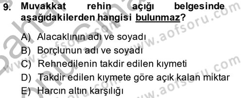 Hukuk Dili Ve Adli Yazışmalar Dersi 2014 - 2015 Yılı (Final) Dönem Sonu Sınav Soruları 9. Soru