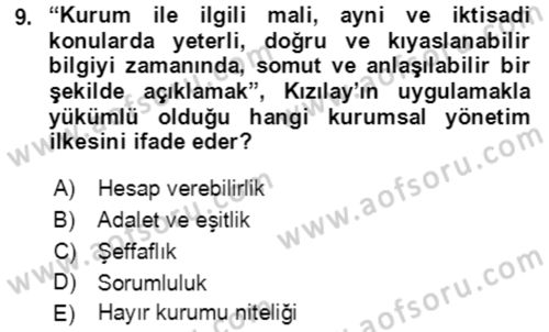 Afet Risk Azaltma Politikaları Dersi 2021 - 2022 Yılı (Vize) Ara Sınav Soruları 9. Soru