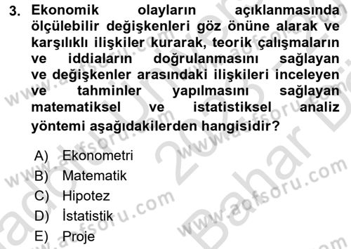 Afet Ekonomisi Ve Sigortacılığı Dersi 2023 - 2024 Yılı (Vize) Ara Sınav Soruları 3. Soru