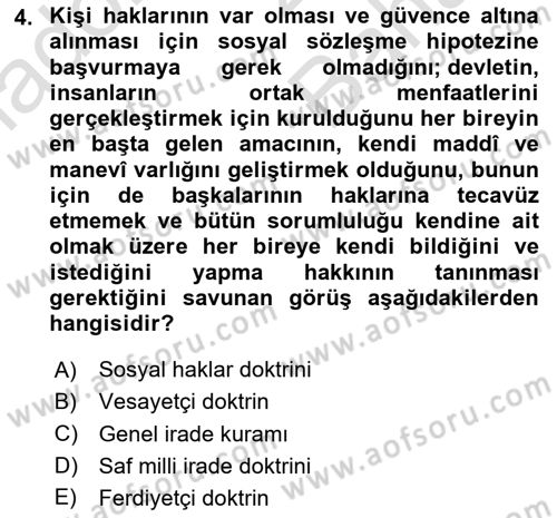İnsan Hakları Ve Kamu Özgürlükleri Dersi 2023 - 2024 Yılı (Vize) Ara Sınav Soruları 4. Soru