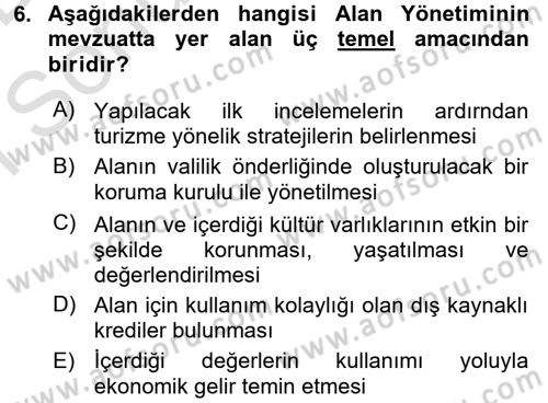 Arkeolojik Alan Yönetimi Dersi 2015 - 2016 Yılı (Final) Dönem Sonu Sınav Soruları 6. Soru