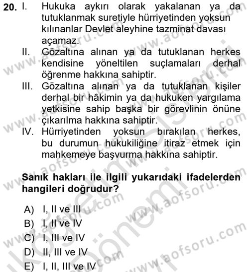İnsan Hakları Ve Kamu Özgürlükleri Dersi 2016 - 2017 Yılı (Final) Dönem Sonu Sınav Soruları 20. Soru