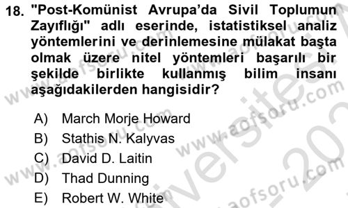 Uluslararası İlişkilerde Araştırma Yöntemleri Dersi 2025 - 2026 Yılı (Final) Dönem Sonu Sınav Soruları 18. Soru