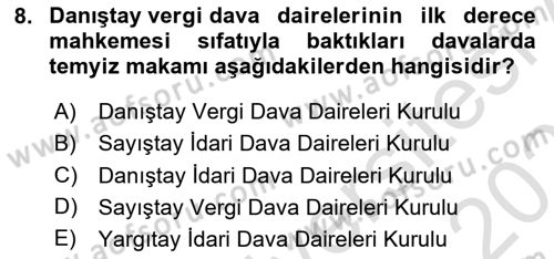 İdari Yargı Ve Anayasa Yargısı Dersi 2020 - 2021 Yılı Yaz Okulu Sınav Soruları 8. Soru