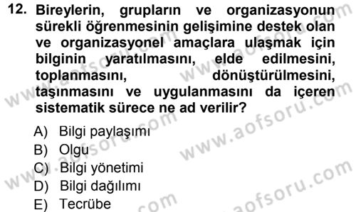 Büro Teknolojileri Dersi 2014 - 2015 Yılı Tek Ders Sınav Soruları 12. Soru