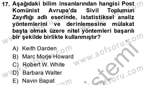 Uluslararası İlişkilerde Araştırma Yöntemleri Dersi 2013 - 2014 Yılı (Final) Dönem Sonu Sınav Soruları 17. Soru