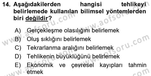 Acil Durum Ve Afet Yönetimi Planları Dersi 2024 - 2025 Yılı (Vize) Ara Sınav Soruları 14. Soru