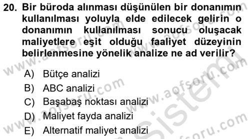 Büro Teknolojileri Dersi 2021 - 2022 Yılı (Final) Dönem Sonu Sınav Soruları 20. Soru
