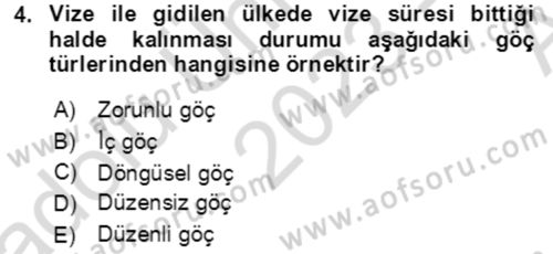 Göç Ve Göçmen Sorunları Dersi 2023 - 2024 Yılı (Vize) Ara Sınav Soruları 4. Soru