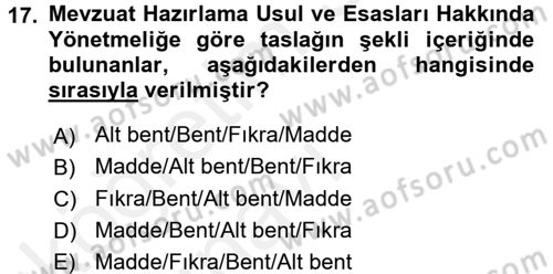 Hukuk Dili Ve Adli Yazışmalar Dersi 2017 - 2018 Yılı 3 Ders Sınav Soruları 17. Soru