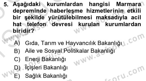 Afet Risk Azaltma Politikaları Dersi 2024 - 2025 Yılı (Final) Dönem Sonu Sınav Soruları 5. Soru