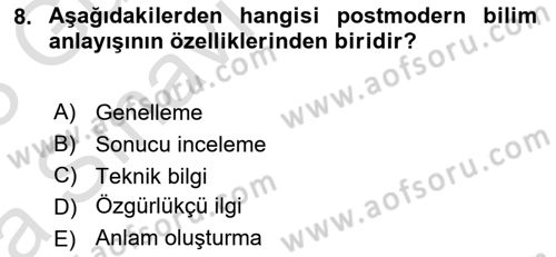 Sosyal Bilimlerde Araştırma Yöntemleri Dersi 2022 - 2023 Yılı (Vize) Ara Sınav Soruları 8. Soru