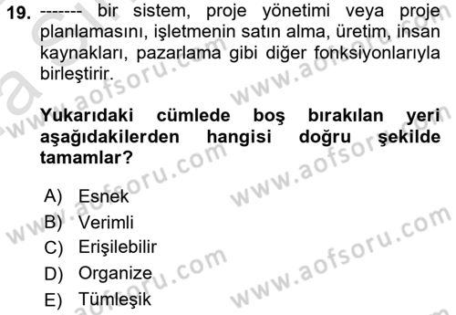 Büro Teknolojileri Dersi 2021 - 2022 Yılı (Vize) Ara Sınav Soruları 19. Soru