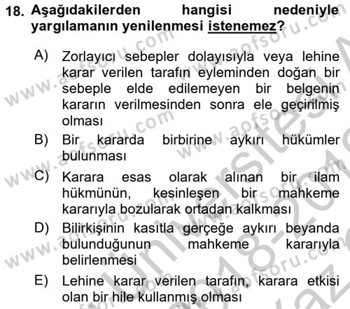 İdari Yargı Dersi 2018 - 2019 Yılı Yaz Okulu Sınav Soruları 18. Soru