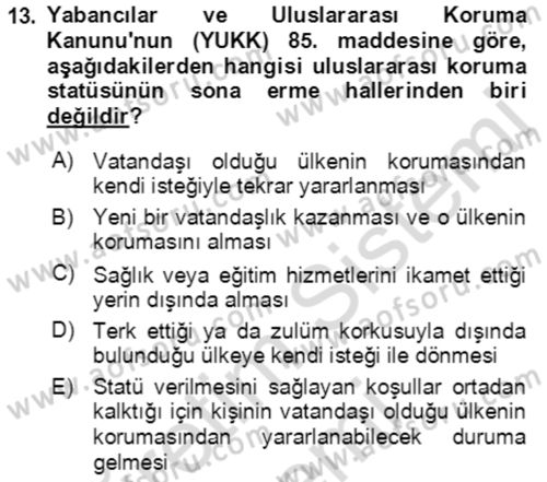 Göç Ve Göçmen Sorunları Dersi 2023 - 2024 Yılı (Final) Dönem Sonu Sınav Soruları 13. Soru