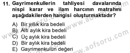 Damga Vergisi Ve Harçlar Bilgisi Dersi 2014 - 2015 Yılı Tek Ders Sınav Soruları 11. Soru