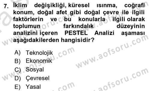 Acil Durum ve Afet Farkındalık Eğitimi Dersi 2022 - 2023 Yılı (Vize) Ara Sınav Soruları 7. Soru