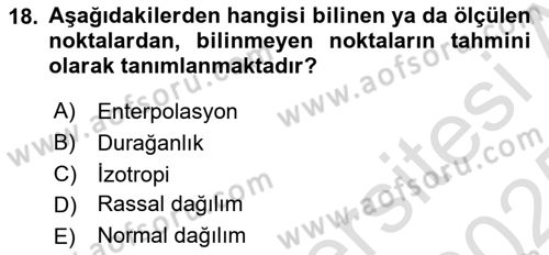 Veri Analizi Ve Değerlendirme Dersi 2024 - 2025 Yılı Yaz Okulu Sınav Soruları 18. Soru