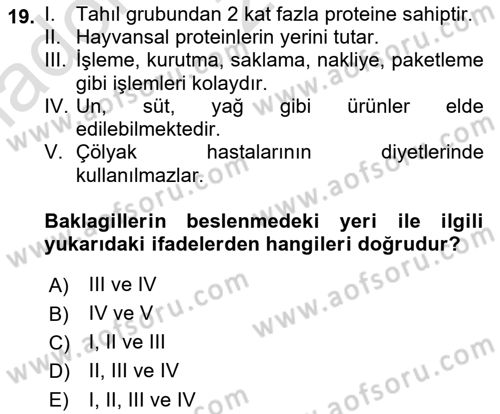 Gıda Coğrafyası Dersi 2021 - 2022 Yılı (Vize) Ara Sınav Soruları 19. Soru