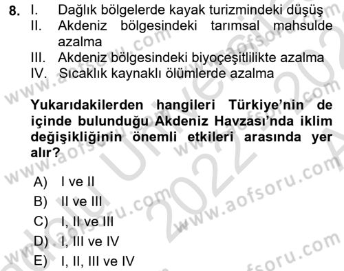 Temel Afet Bilgisi Dersi 2022 - 2023 Yılı (Vize) Ara Sınav Soruları 8. Soru