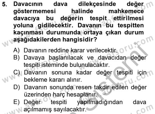 Damga Vergisi Ve Harçlar Bilgisi Dersi 2012 - 2013 Yılı (Final) Dönem Sonu Sınav Soruları 5. Soru