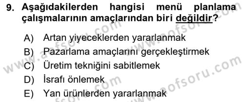 Menü Yönetimi Dersi 2018 - 2019 Yılı Yaz Okulu Sınav Soruları 9. Soru