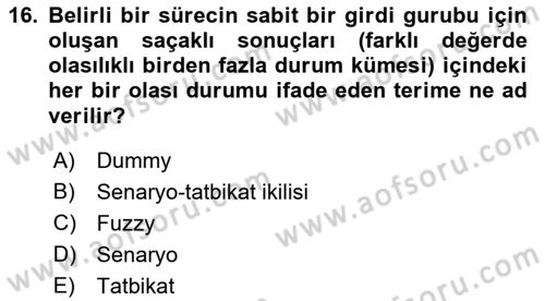 Acil Durum ve Afetlerde Ulaştırma Yönetimi ve Uygulamaları Dersi 2018 - 2019 Yılı (Final) Dönem Sonu Sınav Soruları 16. Soru
