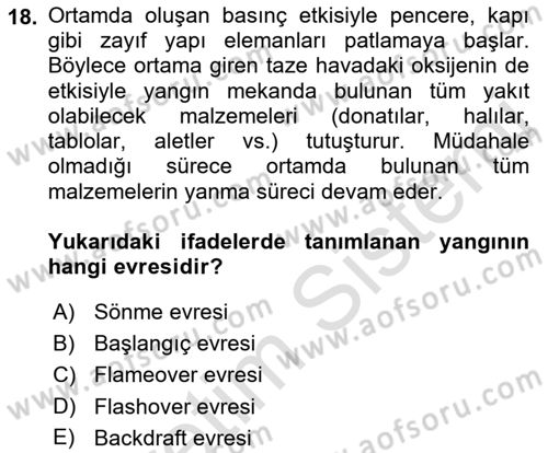Yangın ve Yangın Güvenliği Dersi 2018 - 2019 Yılı 3 Ders Sınav Soruları 18. Soru