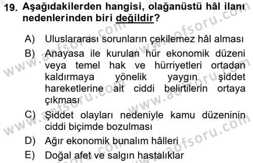 İnsan Hakları Ve Kamu Özgürlükleri Dersi 2017 - 2018 Yılı (Vize) Ara Sınav Soruları 19. Soru