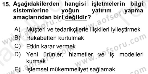 Büro Teknolojileri Dersi 2015 - 2016 Yılı Tek Ders Sınav Soruları 15. Soru