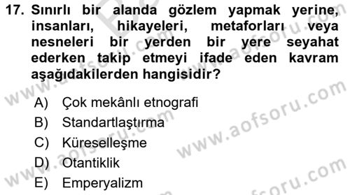 Yemek Sosyolojisi Dersi 2023 - 2024 Yılı (Final) Dönem Sonu Sınav Soruları 17. Soru