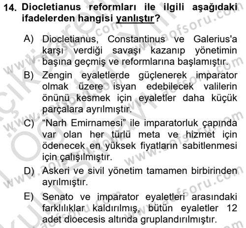 Anadolu Arkeolojisi Dersi 2020 - 2021 Yılı Yaz Okulu Sınav Soruları 14. Soru