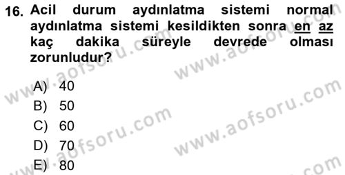 Yangın ve Yangın Güvenliği Dersi 2023 - 2024 Yılı (Final) Dönem Sonu Sınav Soruları 16. Soru