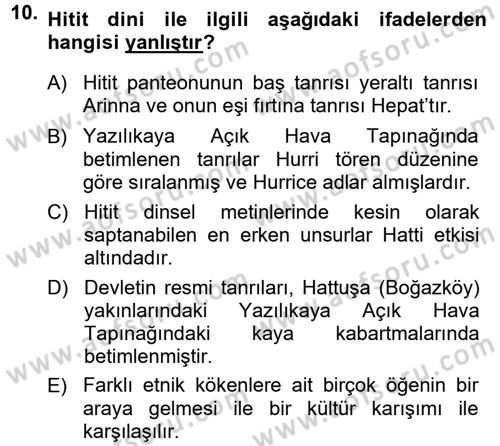 Anadolu Arkeolojisi Dersi 2013 - 2014 Yılı Tek Ders Sınav Soruları 10. Soru